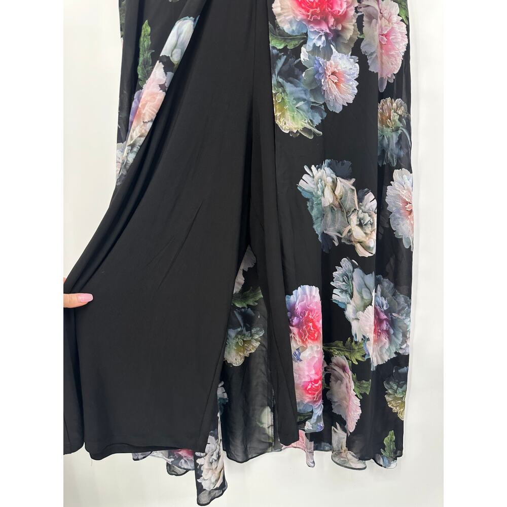 Adrianna Papell Floral Wide Leg Jumpsuit Flutter Sleeve Formal Maxi Dress Black - Picture 9 of 14